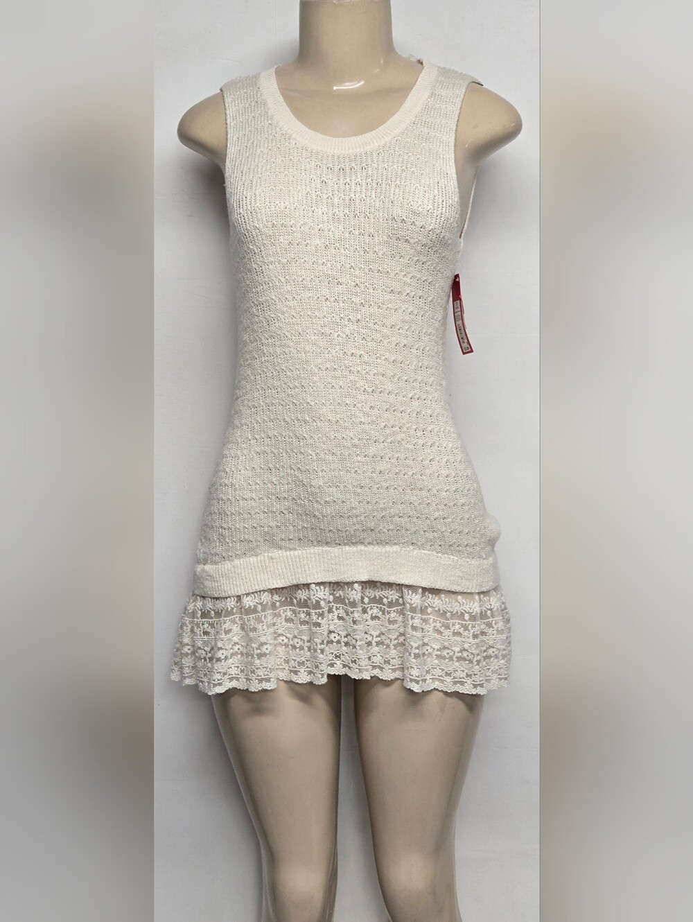 Xhilaration S Stretch Knit Long Lengh Top Lace Bottom Sleeveless Natural Cream